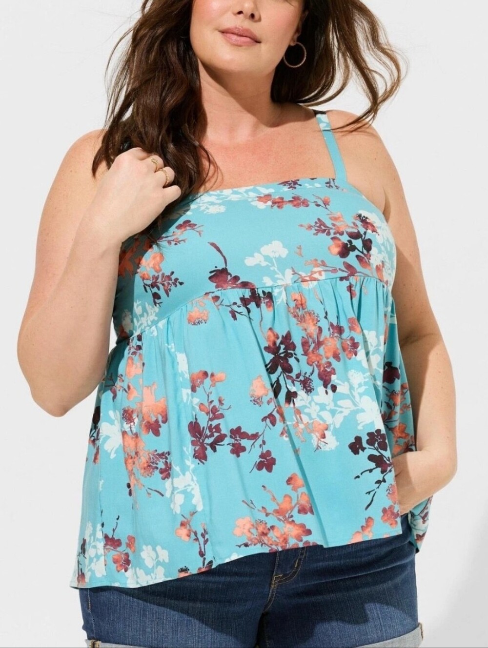 Torrid Babydoll Blue Floral Print Square Neckline Tank Top Size 1